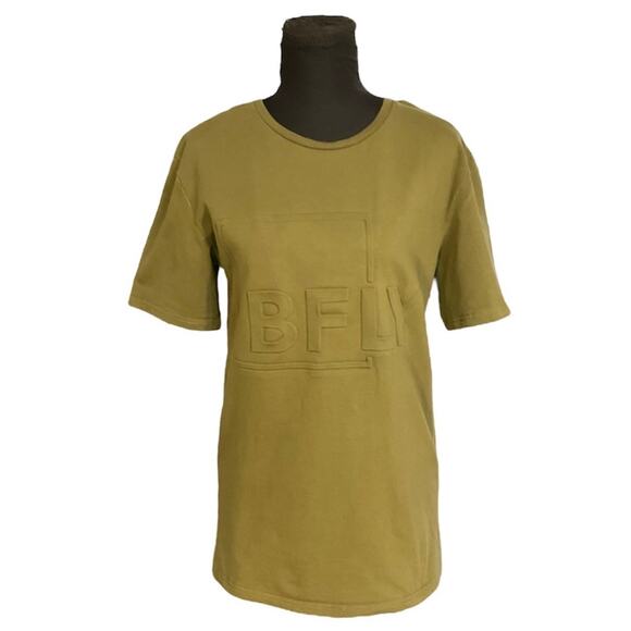 Jowee Army Green Embossed B Fly Short Sleeve Crew Neck Cotton T Shirt Size M - Picture 1 of 7